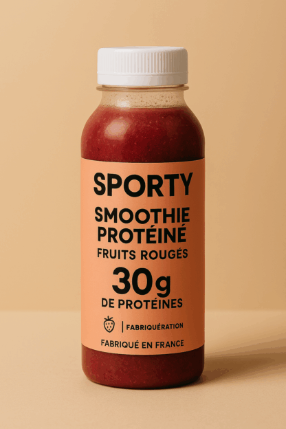 Bouteille de shake protéiné SPORTY café-maca avec 30g de protéines